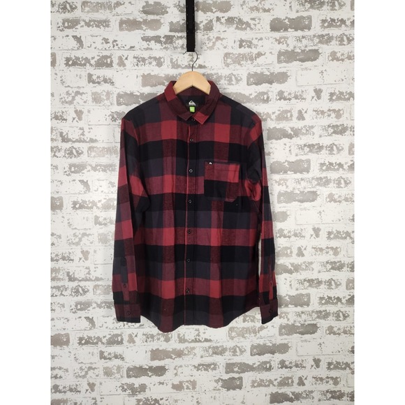 QuickSilver Regular Fit Red Flannel Shirt Motherfly Long Sleeve Size Medium - Picture 1 of 16